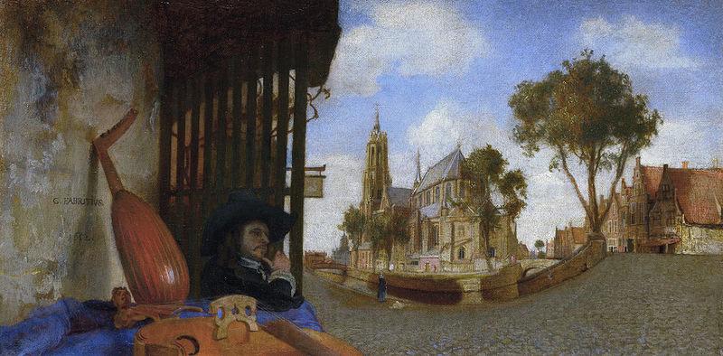 Carel fabritius A View of Delft, with a Musical Instrument Seller's Stall Spain oil painting art